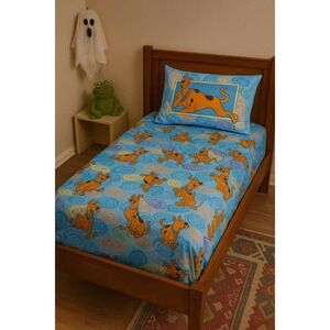 90s Dan River Scooby Doo Twin Sheet Set Blue Orange‎ Dog Cartoon Kids Bedding